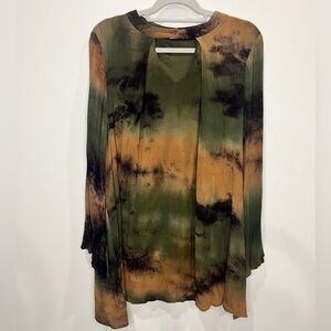 Loveriche‎ Long Sleeve Dress Tunic Women’s Sz L Bell Sleeve Tie-Dye Hippie Boho